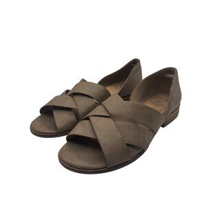 Beast Fashion Womens Size 7.5  Taupe Crisscross Leather Open-Toe Flats